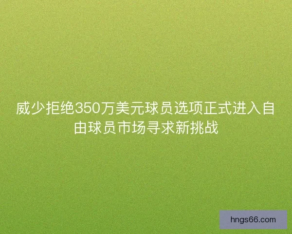 威少拒绝350万美元球员选项正式进入自由球员市场寻求新挑战